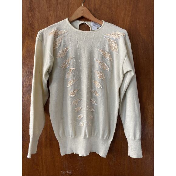 VTG Regency Collection for Joyce Large Ivory Gold Sequined Embellished Sweater - Picture 1 of 12